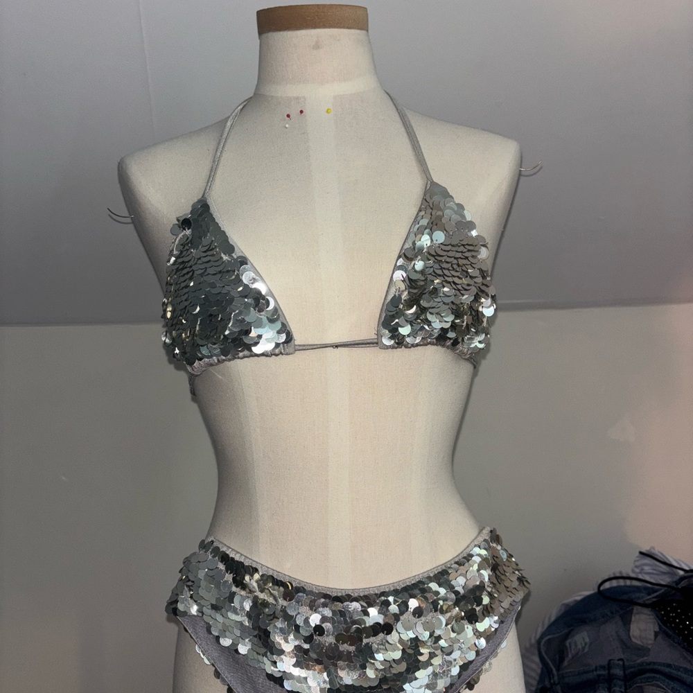 Leg Avenue Metallic Silver Bikini